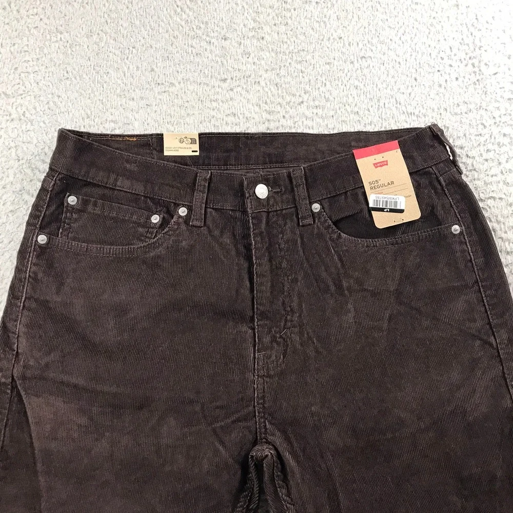 Levis 505 Regular Pants Mens 34x34 Brown Corduroy Stretch Straight Leg Cords NEW